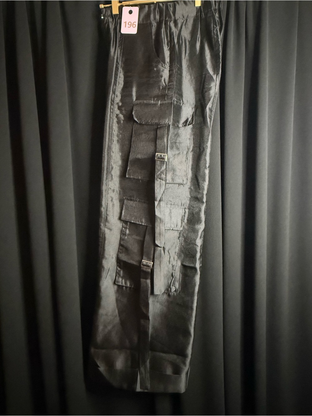 Sheer Black Cargo Utility Pants with Strap Detail